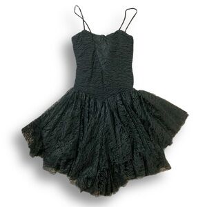 Vintage Black Lace 80’s Drop Waist Party Dress